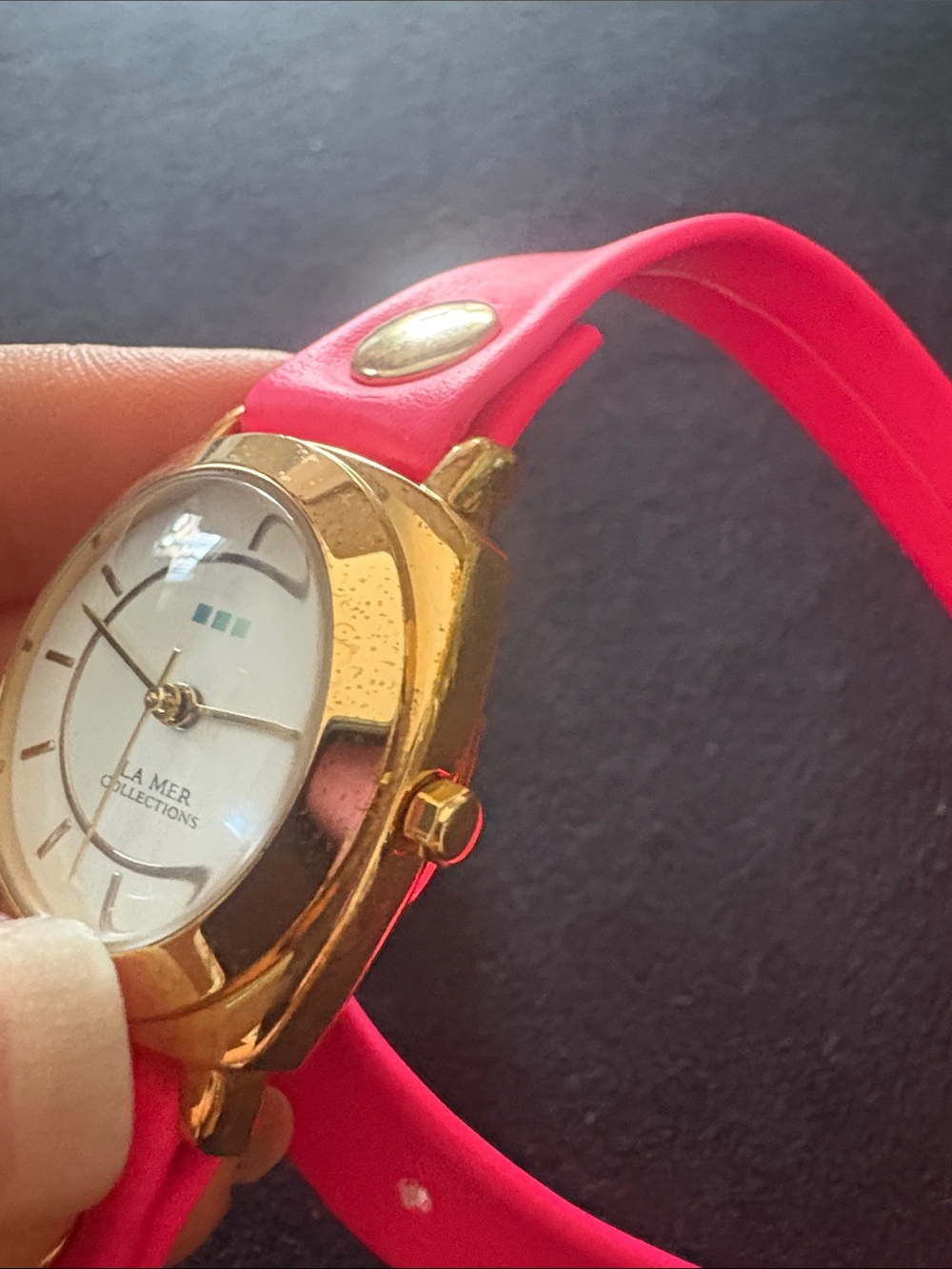 La Mer Neon Pink Wrap Watch with Gold Accents - Picture 4 of 7